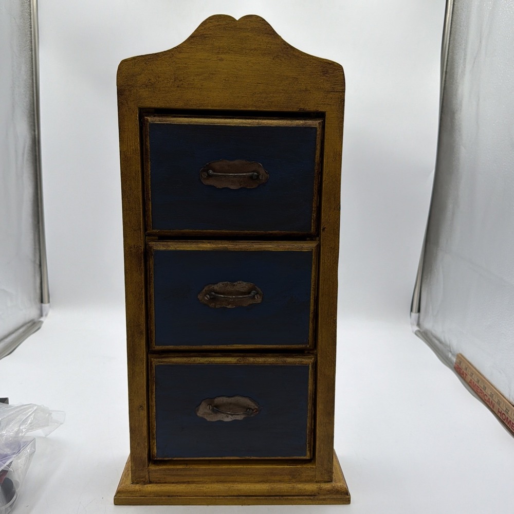 Primitive Apothecary Cabinet Three Drawer Hang Or Free Standing Country Blue